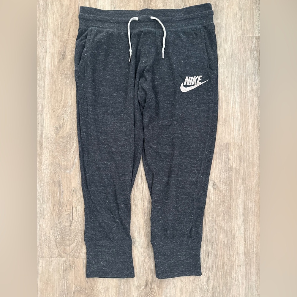 Dark Charcoal Heather Gray Cropped Jogger Sweatpants